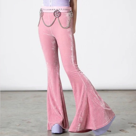 Killstar Pants - Killstar Pastel Pink Moondance Bell Bottoms Velvet Flare Pants XL